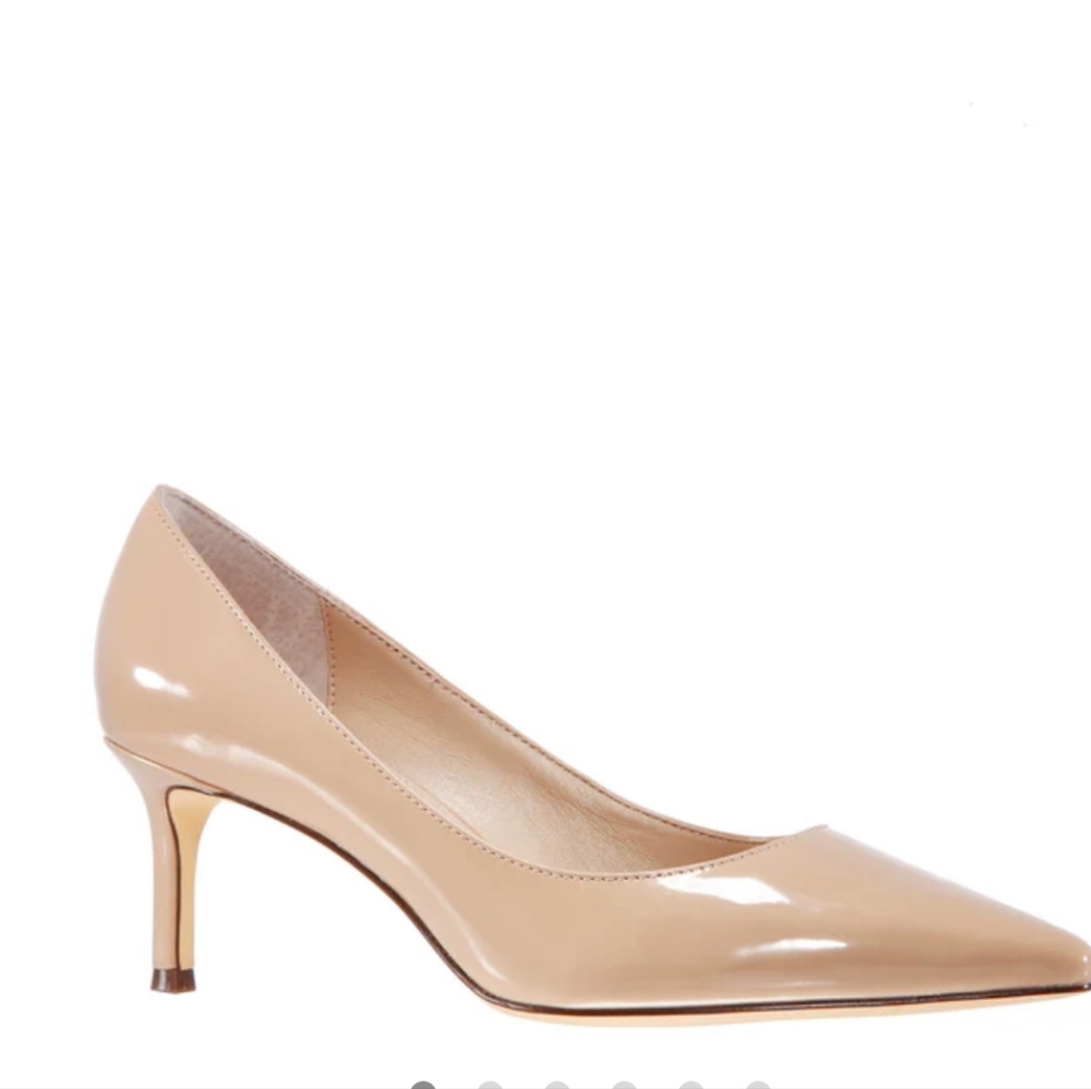 NINA60 LATTE PATENT LEATHERETTE MID-HEEL CLASSIC PUMP